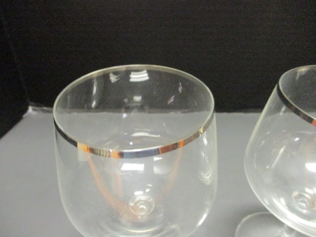 Crystal Stemware (Lot of 4) w/Metallic Silver Rim (5 3/4") - 3