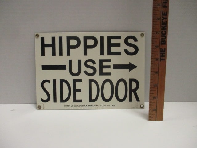 Hippies Use Side Door 1996 Ande Rooney Porcelain Sign - 6