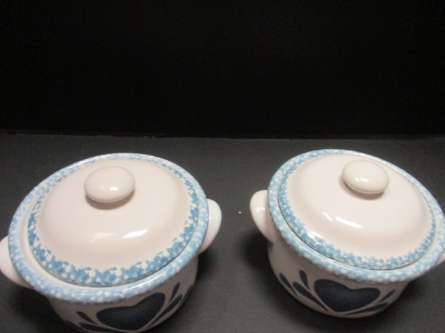 Blue Hearts Stoneware Soup Crocks (Lot of 2) - 2
