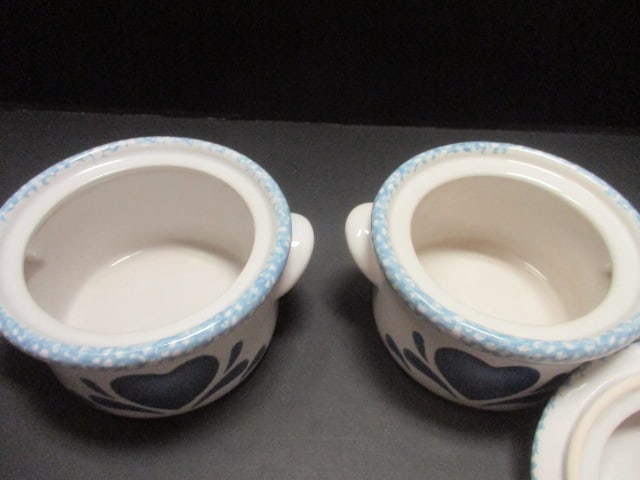 Blue Hearts Stoneware Soup Crocks (Lot of 2) - 3