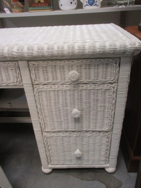 White Wicker 4 Drawer Desk & Chair - 5