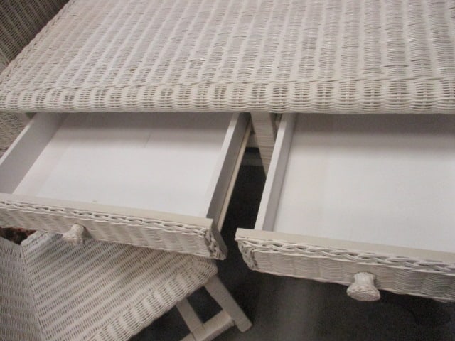 White Wicker 4 Drawer Desk & Chair - 6