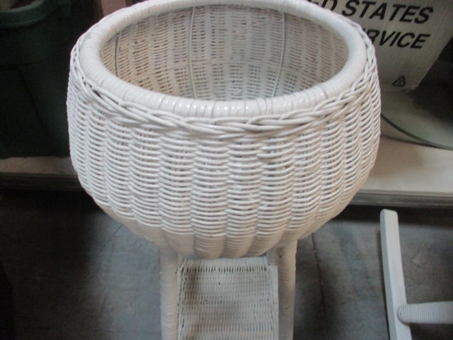 White Wicker Plant Stand - 3