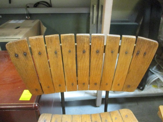Mid Century Slat Wood Swiveling (PR) Bar Stools - 2
