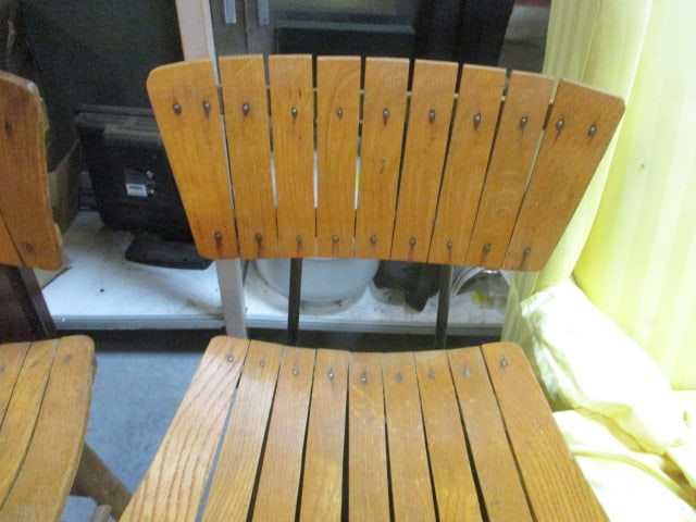 Mid Century Slat Wood Swiveling (PR) Bar Stools - 4