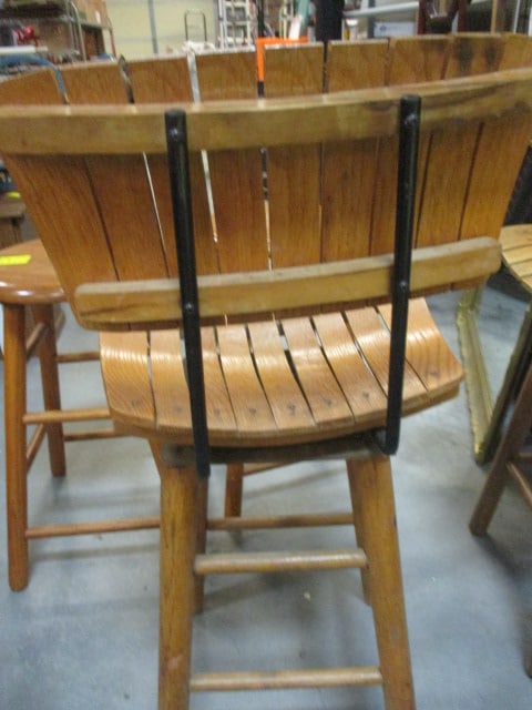 Mid Century Slat Wood Swiveling (PR) Bar Stools - 7