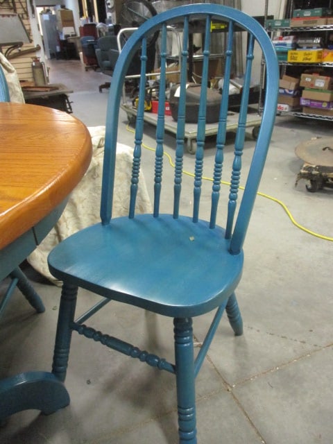Pedestal Turquoise Painted Dining Set w/4 Chairs - 6