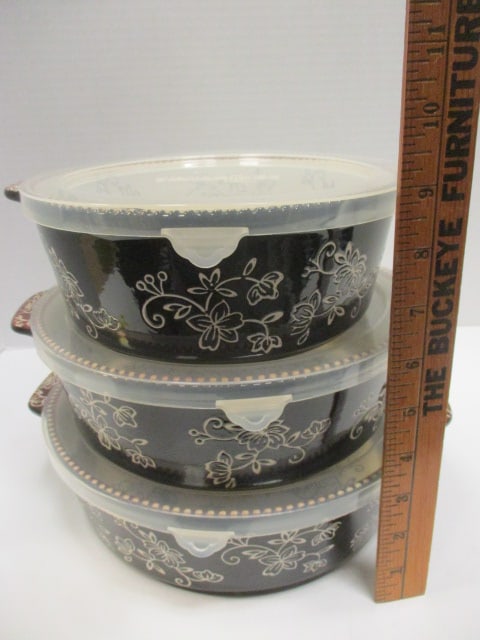 Temptations Tara Floral Lace Black Ceramic Bakeware/Storage Set - 6