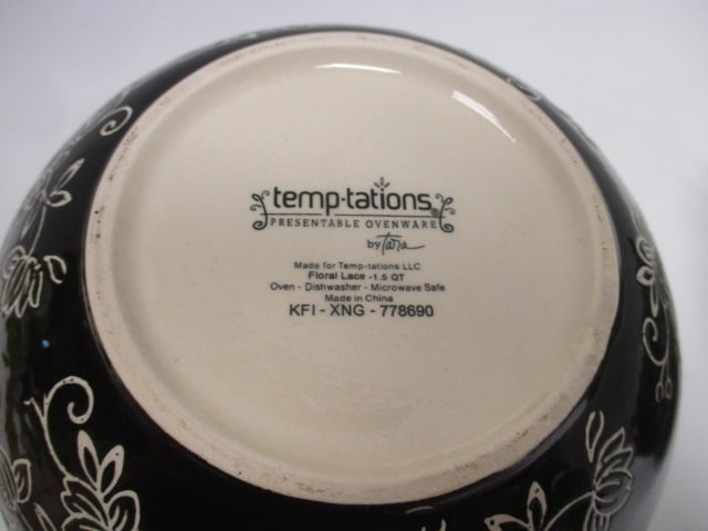 Temptations Tara Floral Lace Black Ceramic Bowls (Lot of 2) - 4
