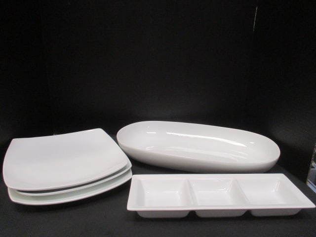 White Ceramic Dishes (Lot of 5): .
