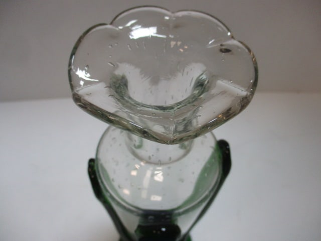 Handblown Clear & Green Art Glass Vase - 2