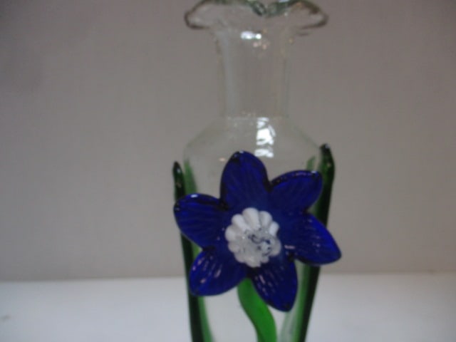 Handblown Clear & Green Art Glass Vase - 3