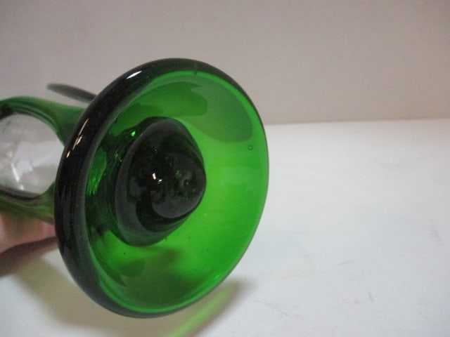 Handblown Clear & Green Art Glass Vase - 5