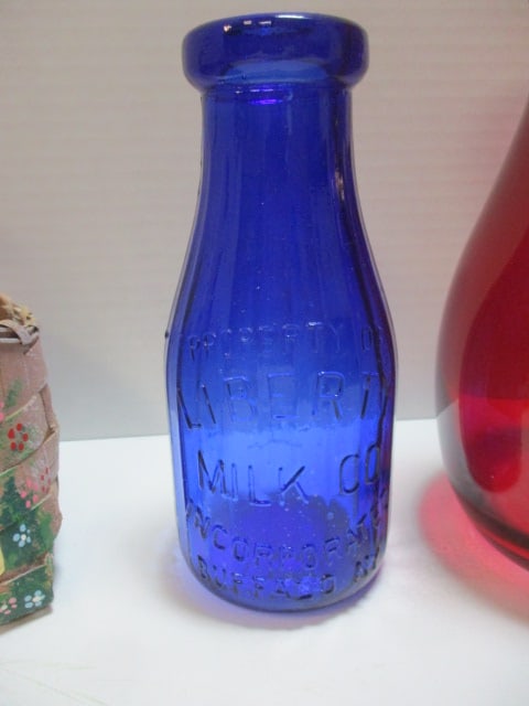 Liberty Cobalt Blue Milk Bottle, Red Vase & Bake Shop Basket - 5
