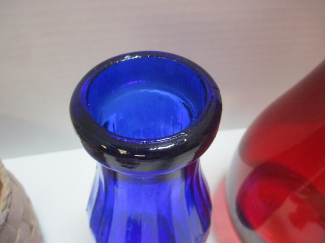 Liberty Cobalt Blue Milk Bottle, Red Vase & Bake Shop Basket - 6