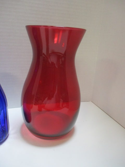 Liberty Cobalt Blue Milk Bottle, Red Vase & Bake Shop Basket - 8