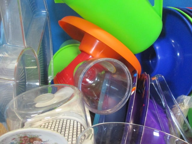 Kitchen Plastic Wares Grouping-Platter, Cups, Pitchers, etc. - 6