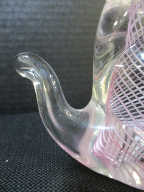 Vtg. Pink & Clear Striped Art Glass Cat Figurine - 2