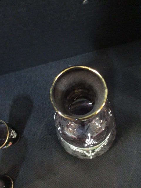 Bohemian Style Amethyst Purple Glass Decanter & Cordial Set - 6