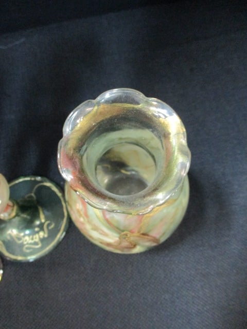 Handblown Art Glass 5" Vase, Art Glass 6" Candlestick Holder, - 3