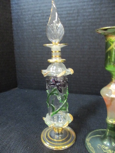 Handblown Art Glass 5" Vase, Art Glass 6" Candlestick Holder, - 7