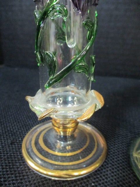 Handblown Art Glass 5" Vase, Art Glass 6" Candlestick Holder, - 8