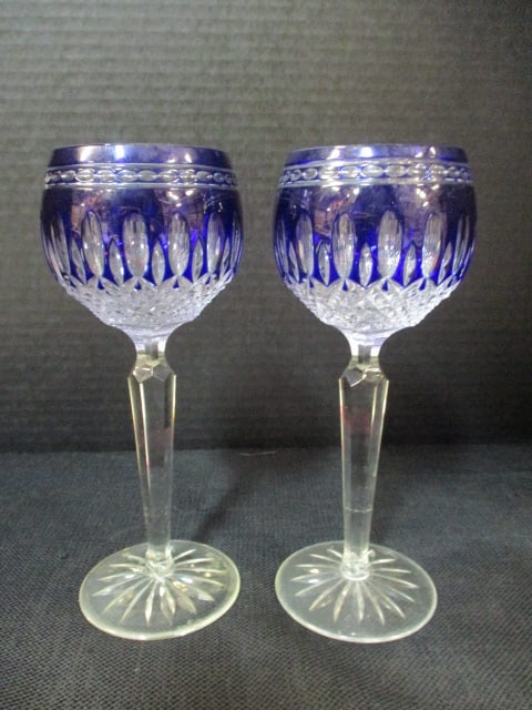 Waterford Clarendon Cobalt Cut to Clear Crystal Wine Stems: 8"