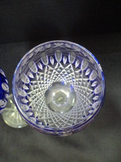 Waterford Clarendon Cobalt Cut to Clear Crystal Wine Stems - 4