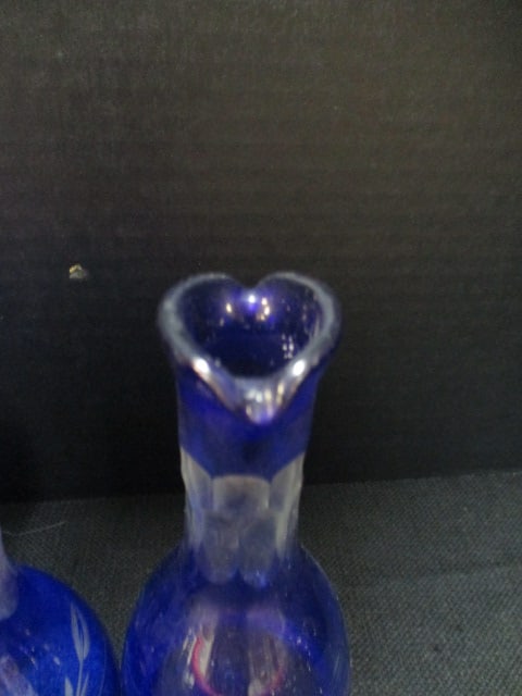 Cobalt Blue Cut to Clear Cruet Bottles (3) 7", & Murano - 7