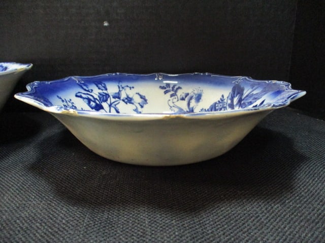 Flow Blue (Lot of 2) Serving Bowls 9" & Flow Blue Tidbit Plate - 4
