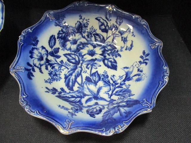 Flow Blue (Lot of 2) Serving Bowls 9" & Flow Blue Tidbit Plate - 5