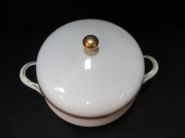 White Porcelain Serving Tureen w/Gold Greek Key Trim - 2