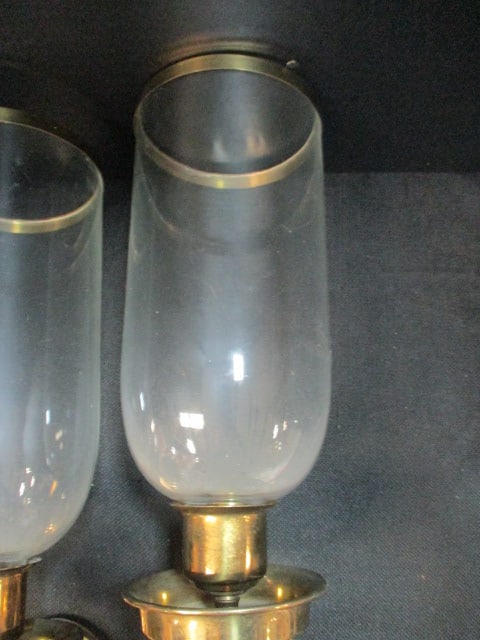 Wall Sconce Brass Candleholders (PR) w/Hurricanes - 5