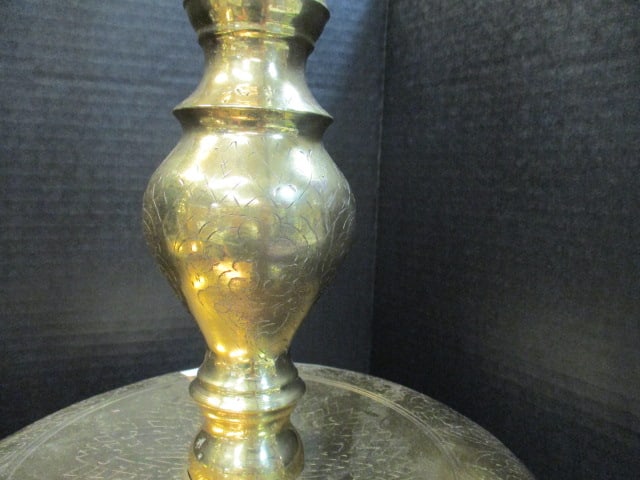 Moroccan Style Etched Brass Tall Altar Candlesticks - 4