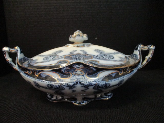 Staffordshire Royal Pottery Flow Blue Tureen: .