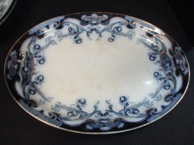 Staffordshire Royal Pottery Flow Blue Platter & 2 Bowls - 2