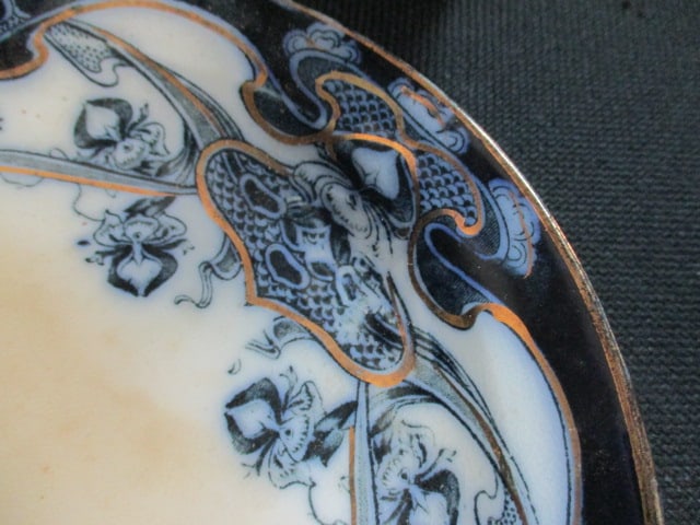 Staffordshire Royal Pottery Flow Blue Platter & 2 Bowls - 3