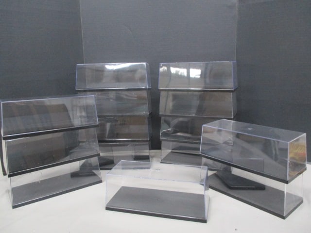 14 Used Clear Acrylic Display Cases w/Black Bottoms
