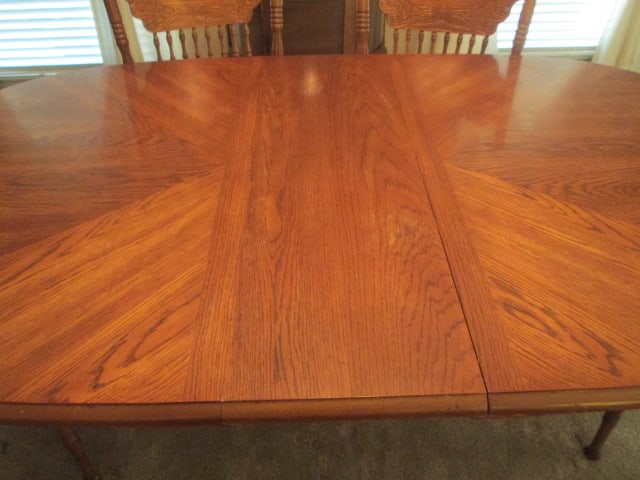 Royola Pacific Ltd. Oak Dining Table and Six Gingerbread Style Spindle Back Side Chairs - 4
