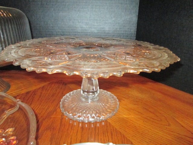 Two Pressed Glass Cake/Dessert Pedestals, Cake Dome and 2 Tier Dessert/Snack Server - 2