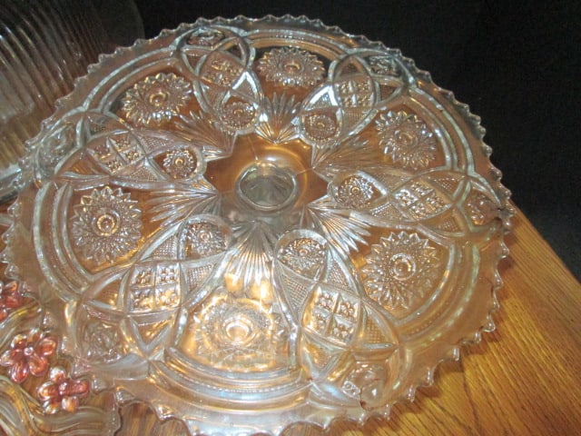 Two Pressed Glass Cake/Dessert Pedestals, Cake Dome and 2 Tier Dessert/Snack Server - 3
