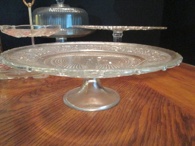 Two Pressed Glass Cake/Dessert Pedestals, Cake Dome and 2 Tier Dessert/Snack Server - 4