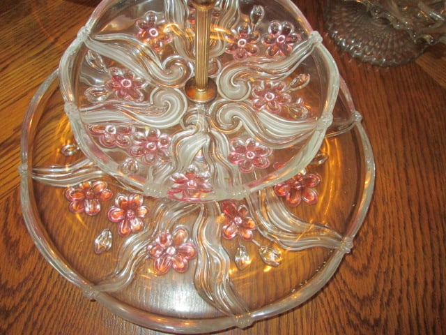 Two Pressed Glass Cake/Dessert Pedestals, Cake Dome and 2 Tier Dessert/Snack Server - 7