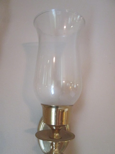 Pair of Brass Hurricane Shade Candle Scones - 3