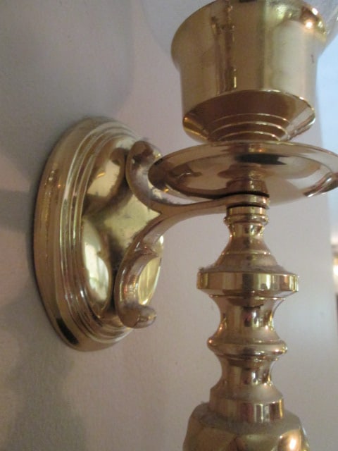 Pair of Brass Hurricane Shade Candle Scones - 4