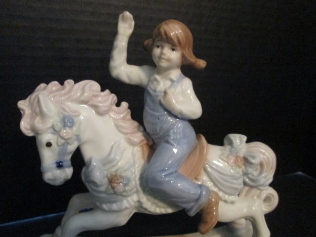 Meico, Inc. Handpainted Mother and Daughter and Girl on Rocking Horse Porcelain Figurines - 2