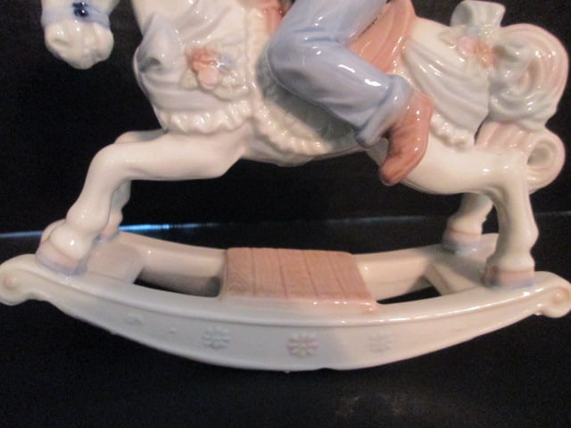 Meico, Inc. Handpainted Mother and Daughter and Girl on Rocking Horse Porcelain Figurines - 3