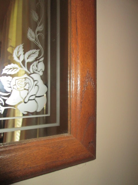 Oak Frame Wall Mirror with Reverse Banded Floral Design - 2