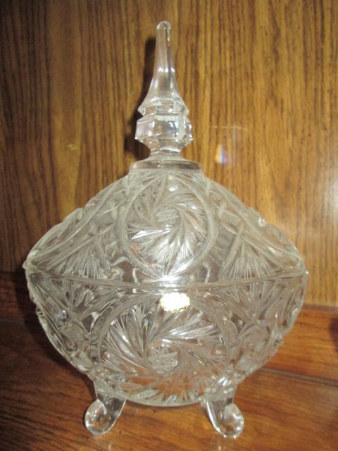 Crystal Centerpiece Bowl, Polish Crystal Covered Candy Dish, USA Crystal Bonbon Dish and - 9