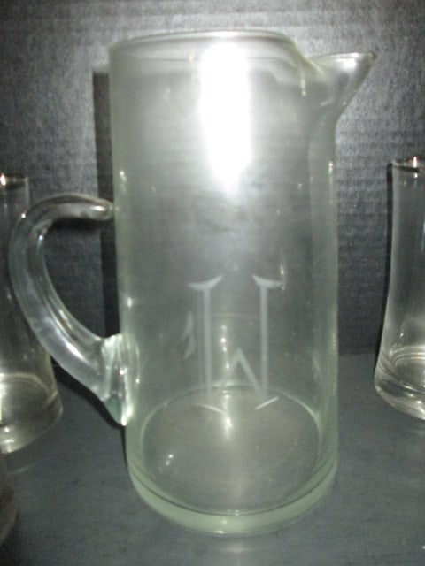 Silver Banded Tumbler and Pitcher Set with Cut "W" Monogram - 2